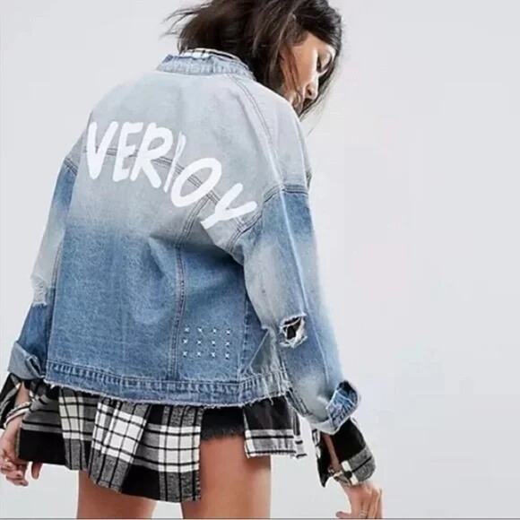 ASOS Noisy May Loverboy Print Denim Jacket Graphic - Picture 1 of 6